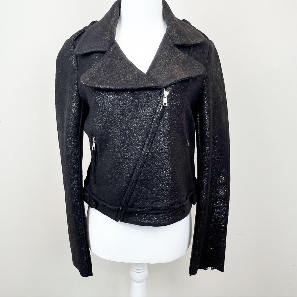 Gryphon New York Black Sparkle Wool Moto Jacket Womens M Biker‎ Mod Punk